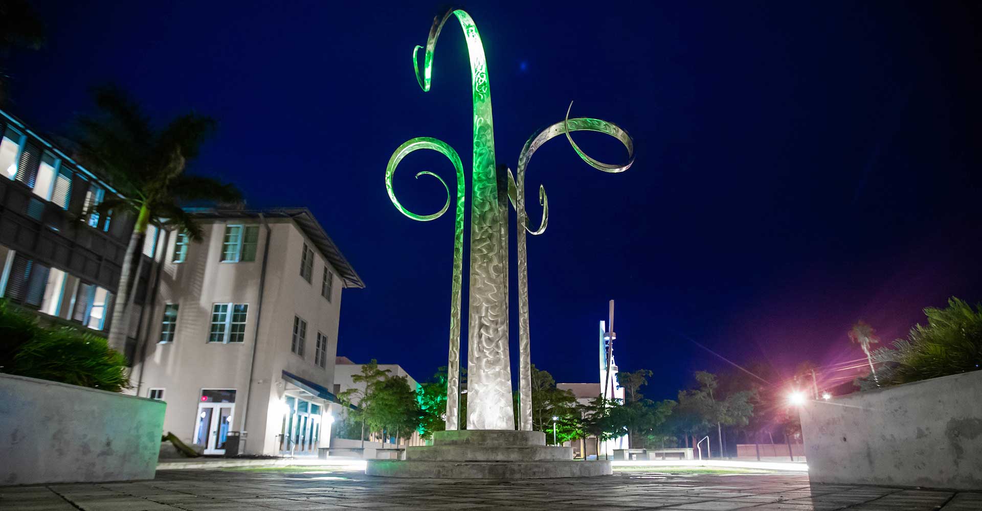 The Four Winds Sculpture at night